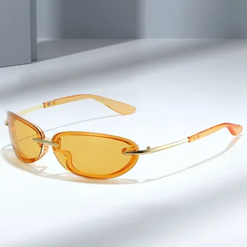 QB9105 Новые металлические солнцезащитные очки Y2K овальной формы в корейском стиле, женские, модные солнцезащитные очки без оправы с обрезанным краем future sense of street, мужские