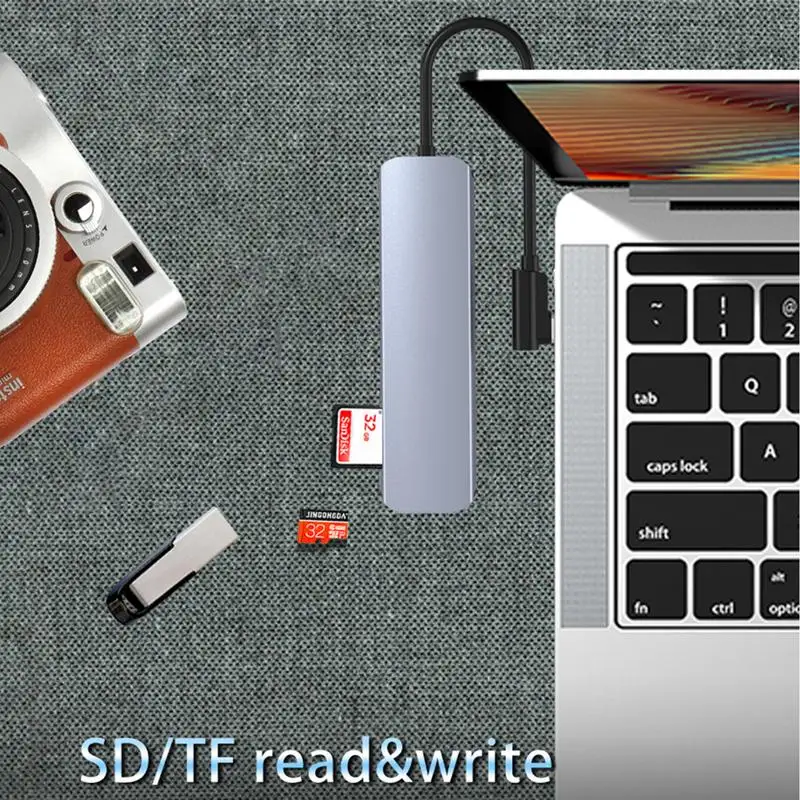 6-в-1 USB C Адаптер S-D / TF Кард-ридер Многопортовый адаптер USB C Dongle, Совместимый с ноутбуками и другими устройствами . ' - ' . 2