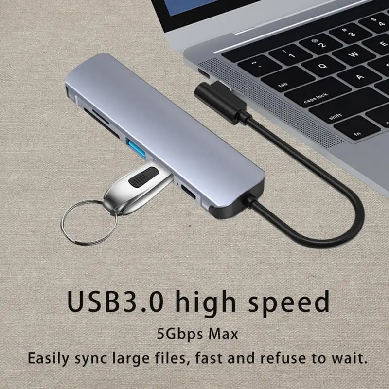 6-в-1 USB C Адаптер S-D / TF Кард-ридер Многопортовый адаптер USB C Dongle, Совместимый с ноутбуками и другими устройствами . ' - ' . 3
