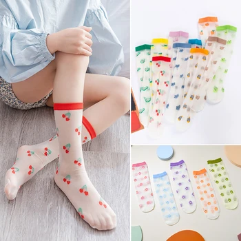 летние длинные носки с фруктами, животными и цветами для маленьких девочек, милые разнообразные ультратонкие прозрачные носки принцессы для детей, носки для малышей
