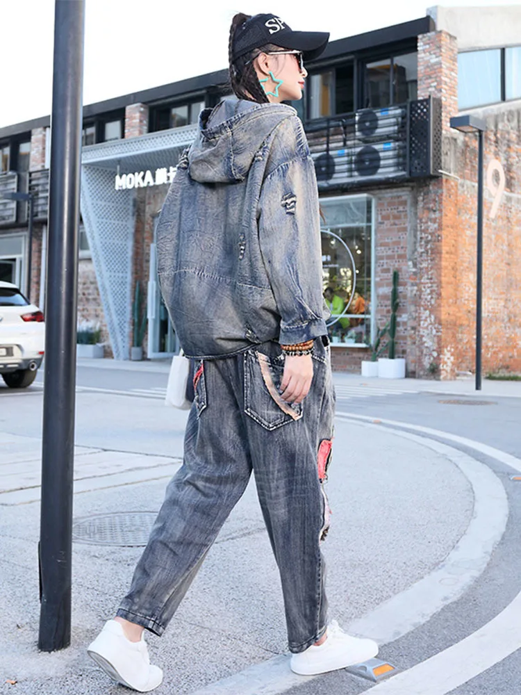 Max LuLu/ Новинка Весны, Модные женские комплекты из двух предметов с джинсовым принтом в британском стиле, Женские винтажные топы с капюшоном и шаровары, готический наряд . ' - ' . 1