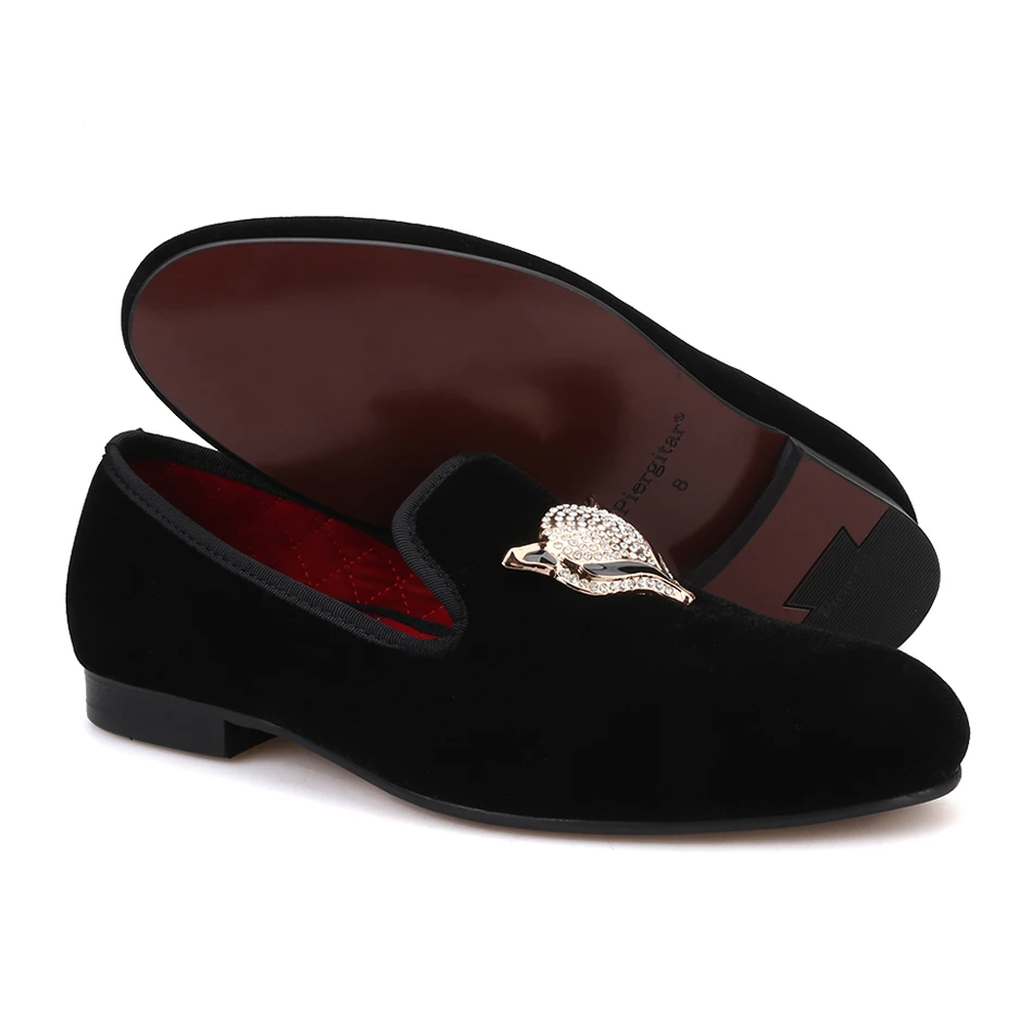 Piergitar/ Новые стильные мужские бархатные туфли с пряжкой в виде лисы и страз, свадебные лоферы, тапочки для курения, мужские туфли на плоской подошве, размер США 4-17 . ' - ' . 3
