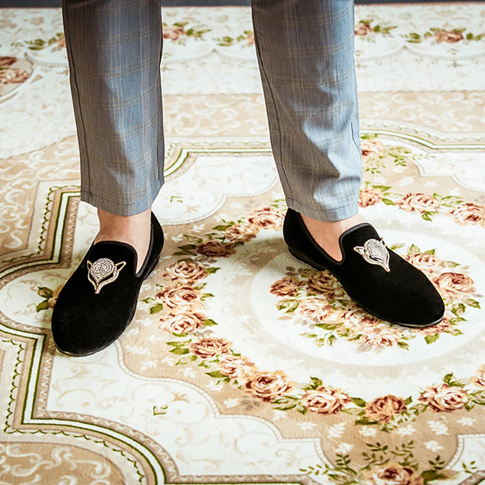 Piergitar/ Новые стильные мужские бархатные туфли с пряжкой в виде лисы и страз, свадебные лоферы, тапочки для курения, мужские туфли на плоской подошве, размер США 4-17 . ' - ' . 4