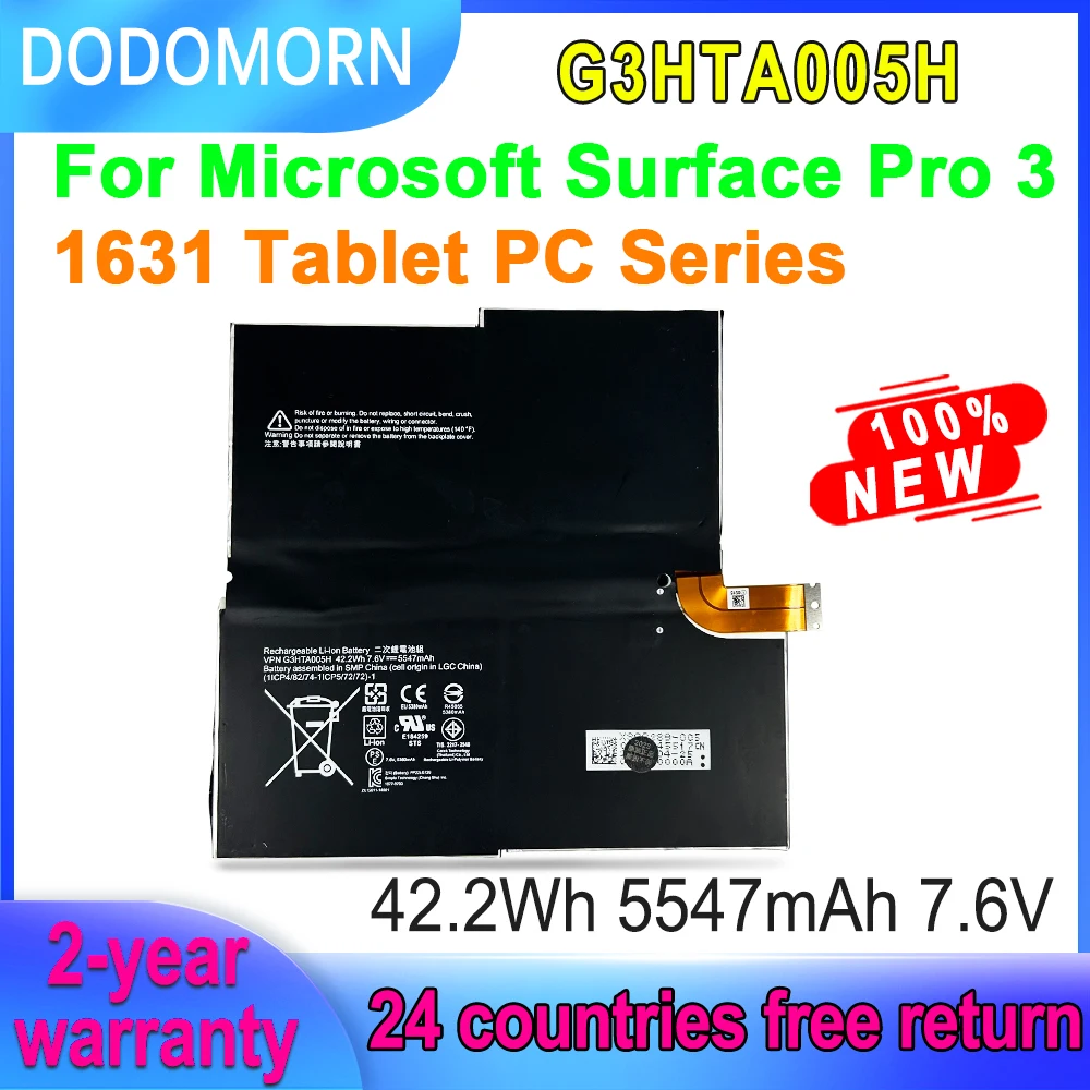 Аккумулятор для Ноутбука DODOMORN Для Microsoft Surface Pro 3 1631 Серии планшетных ПК G3HTA005H G3HTA009H MS011301-PLP22T02 7,6 V 42,2Wh . ' - ' . 0