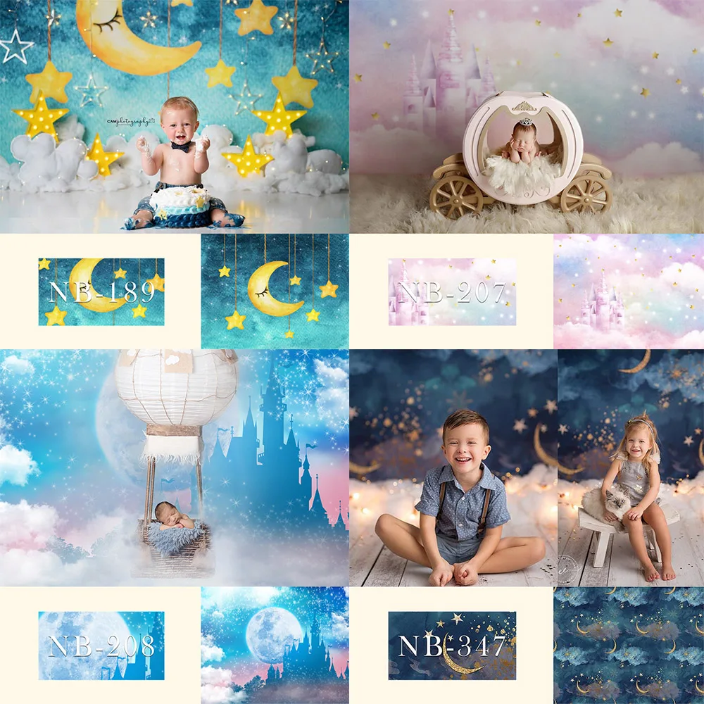 Белое облако, сказочный замок, фон для фотосъемки новорожденных, праздничный торт на день рождения, фон для фотостудии, блестящие маленькие звездочки . ' - ' . 0