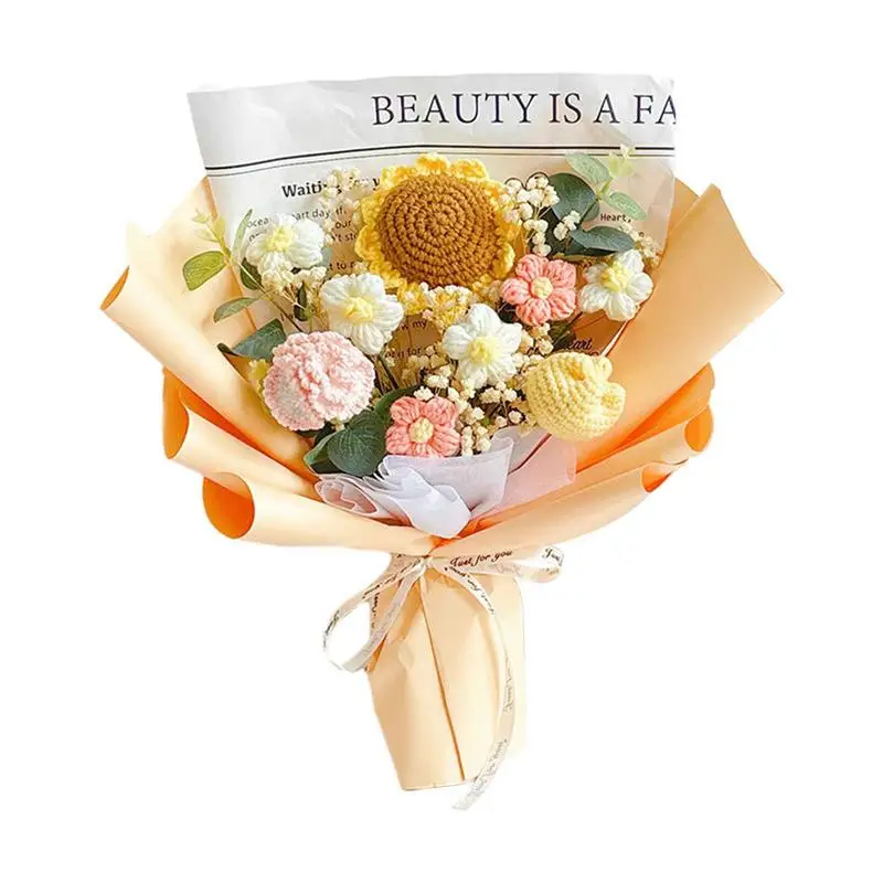 Букет цветов, связанный крючком, Подарки на День учителя, Свадебные Искусственные цветы С Вязаным Консервированным Цветком, Изысканный подарок, Украшение дома . ' - ' . 0
