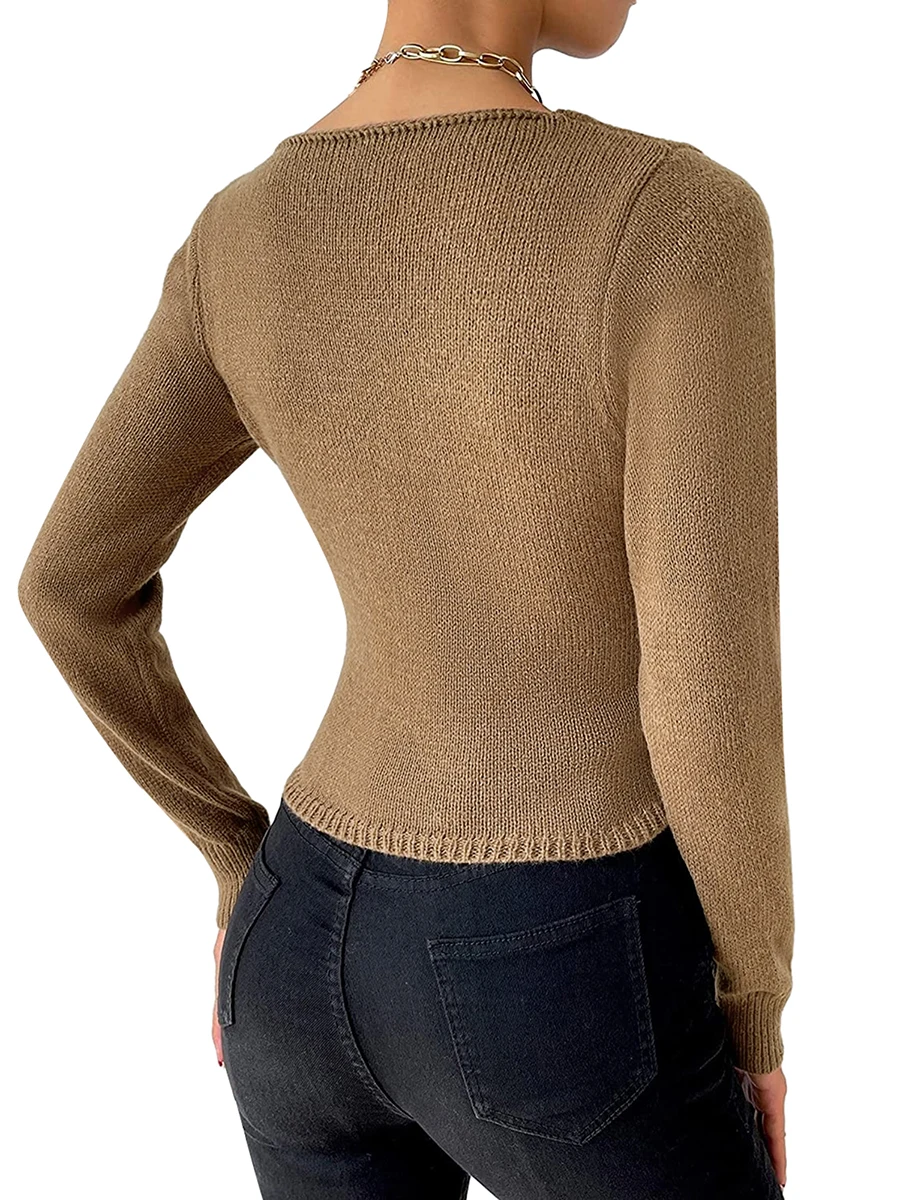 Женский свитер-кардиган крупной вязки с V-образным вырезом и застежкой на пуговицы - Модная уличная одежда для электронных девочек . ' - ' . 2