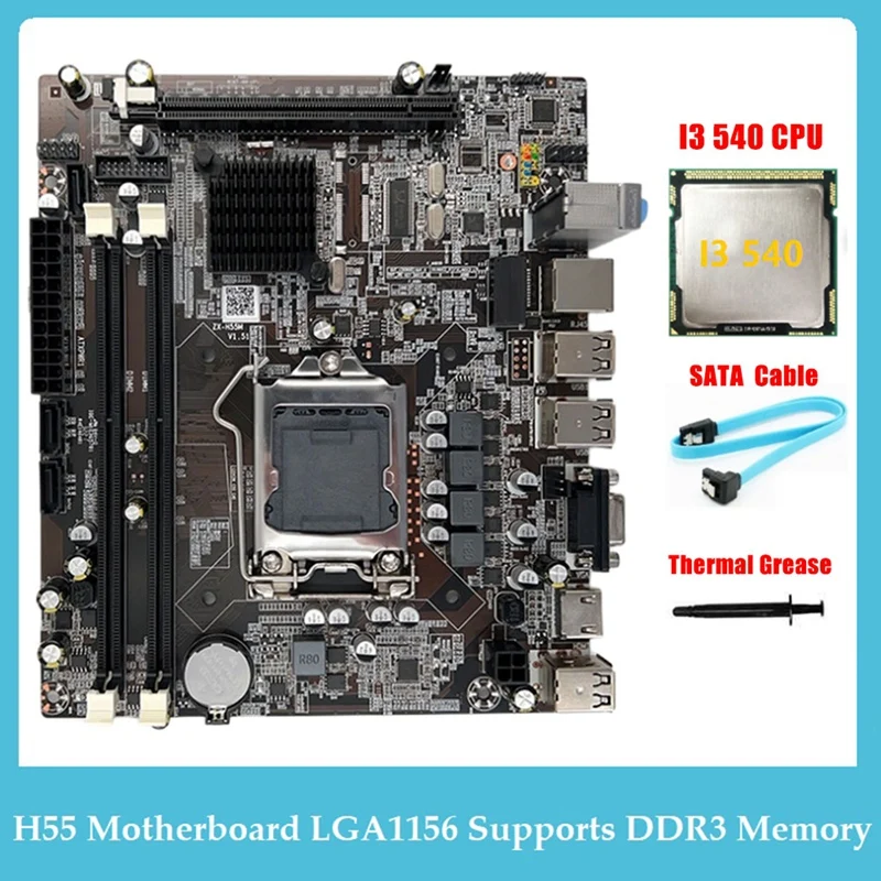 Материнская плата H55 LGA1156 Поддерживает процессор серии I3 530 I5 760 с памятью DDR3 Материнской платы + Процессор I3 540 + кабель SATA + Термопаста . ' - ' . 0