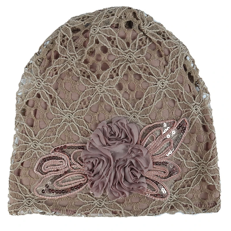 Модная шапочка для химиотерапии N7YD, однотонная Кружевная шапочка с цветочным узором, Шапочка-обертка для Сна . ' - ' . 3