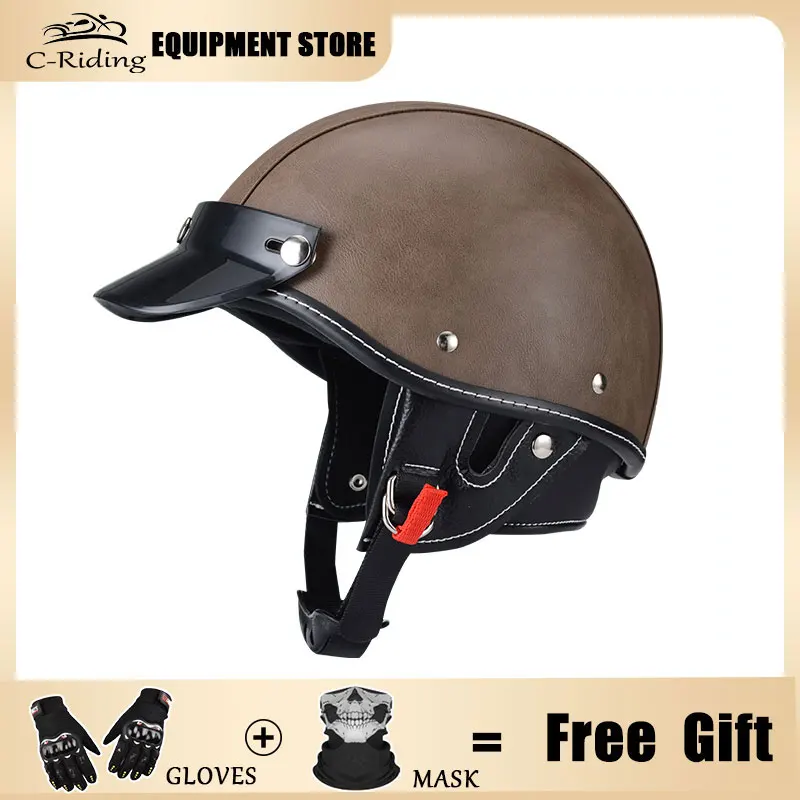 Мотоциклетный полуошлем для всесезонной защиты от солнца, дышащий модный защитный шлем в стиле ретро, защита головы для скутера, велосипеда . ' - ' . 5